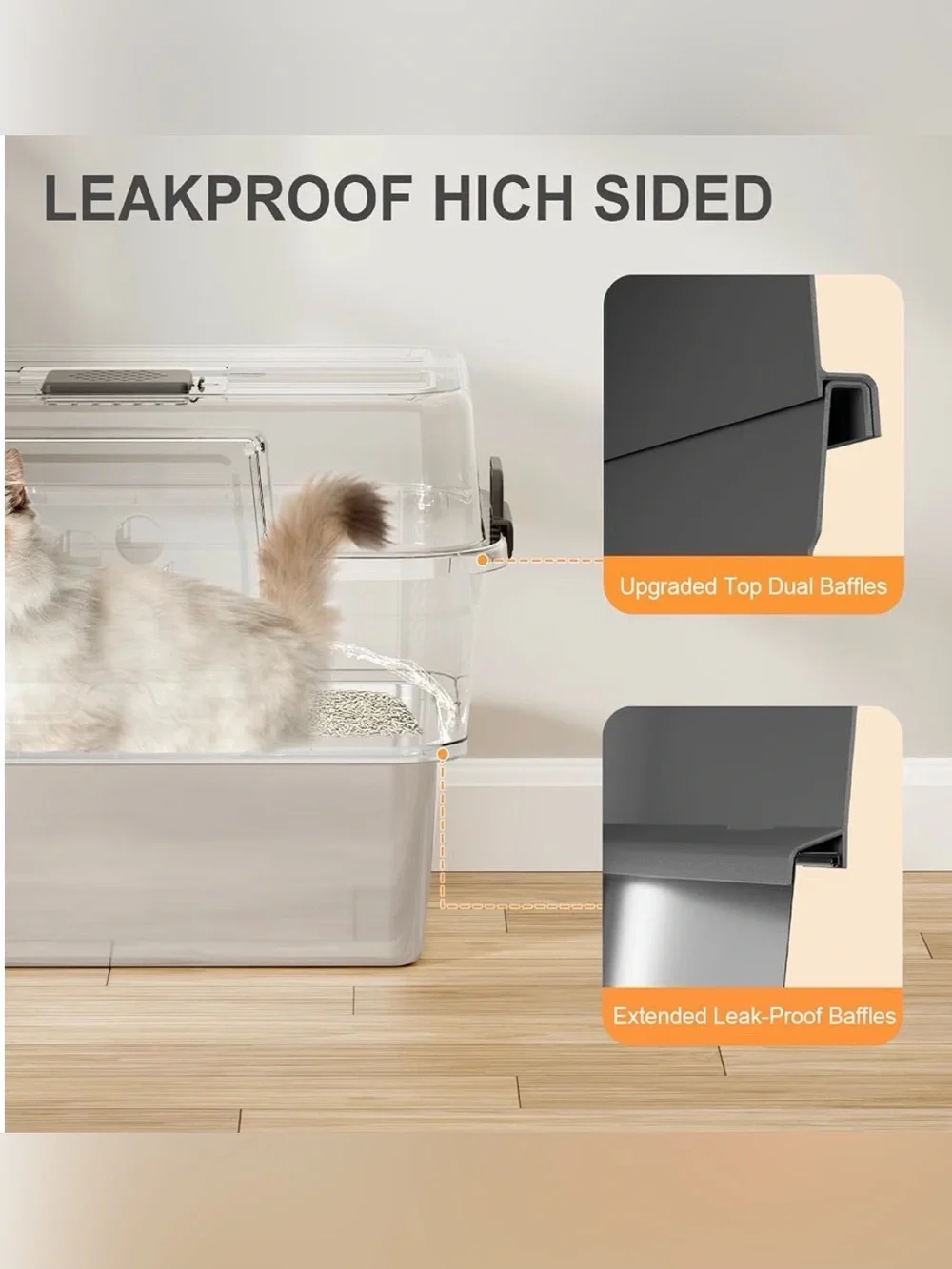 FZGhome | Stainless Steel XL Litter Box with Lid - Gray